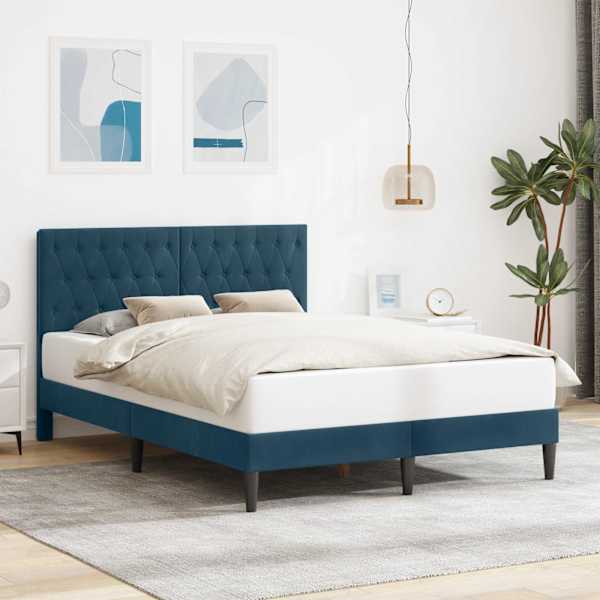 Voodiraam peatsiga, sinine, 160 × 200 cm, samet — mudel 42027678
