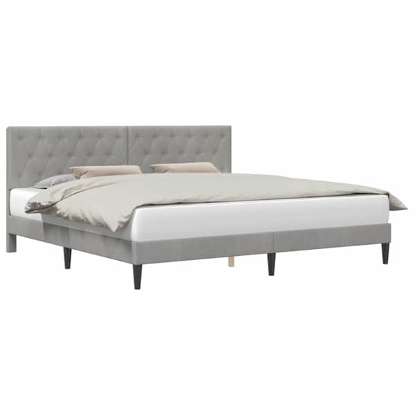 Voodiraam peatsiga, helehall, 200 × 200 cm, samet — mudel 42027685