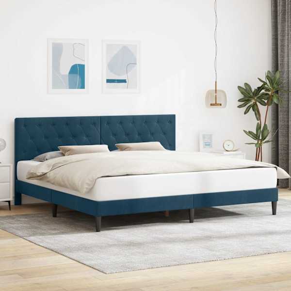 Voodiraam peatsiga, sinine, 200 × 200 cm, samet — mudel 42027690