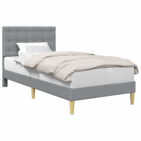 Voodiraam peatsiga, helehall, 90 × 190 cm, kangas — mudel 42027761