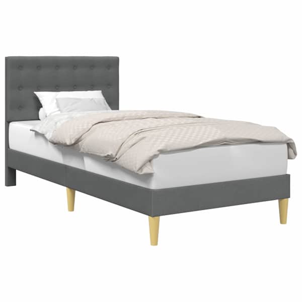 Voodiraam peatsiga, tumehall, 90 × 200 cm, kangas — mudel 42027768