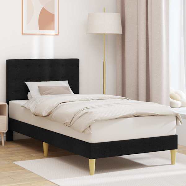Voodiraam peatsiga, must, 90 × 200 cm, kangas — mudel 42027769