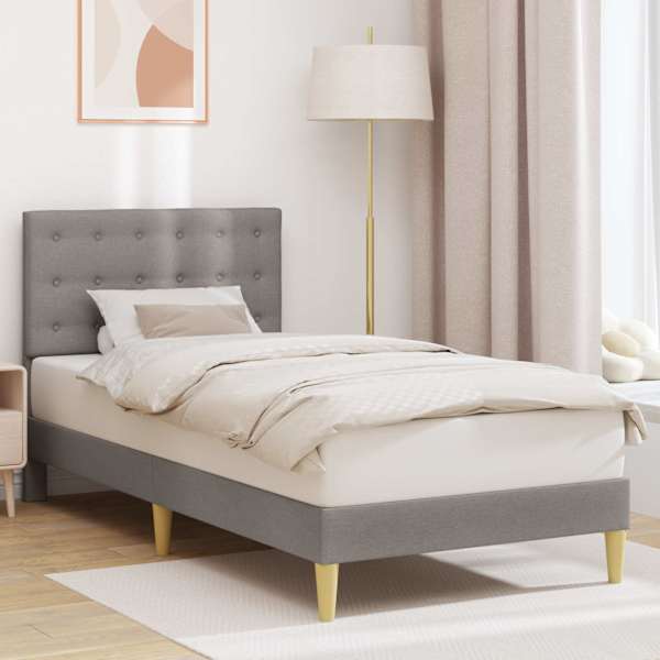 Voodiraam peatsiga, pruunikashall, 90 × 200 cm, kangas — mudel 42027771