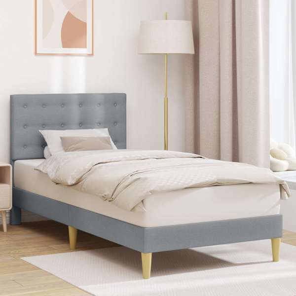 Voodiraam peatsiga, helehall, 100 × 200 cm, kangas — mudel 42027773