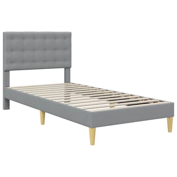 Voodiraam peatsiga, helehall, 100 × 200 cm, kangas — mudel 42027773