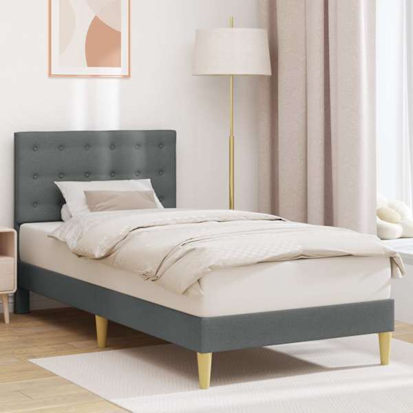 Voodiraam peatsiga, tumehall, 100 × 200 cm, kangas — mudel 42027774
