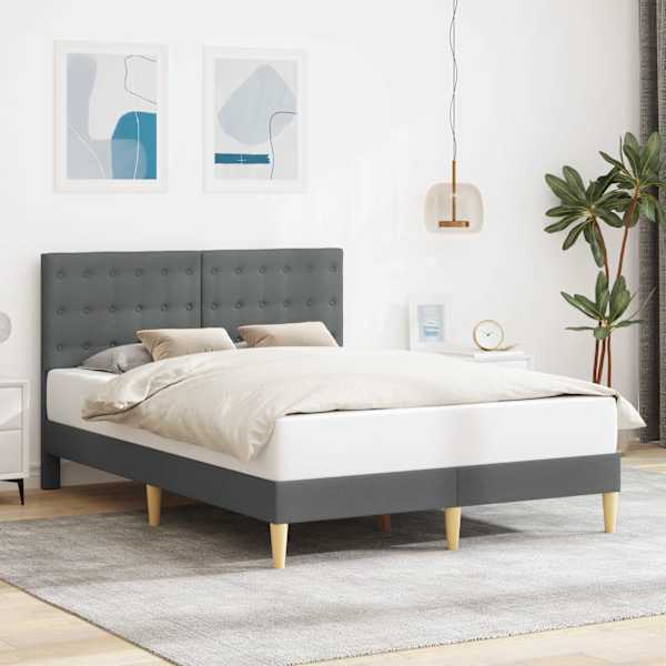 Voodiraam peatsiga, tumehall, 140 × 200 cm, kangas — mudel 42027798