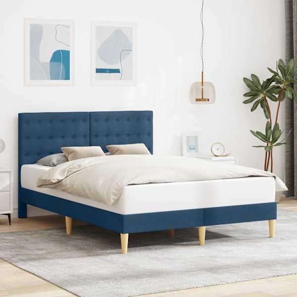 Voodiraam peatsiga, sinine, 140 × 200 cm, kangas — mudel 42027802