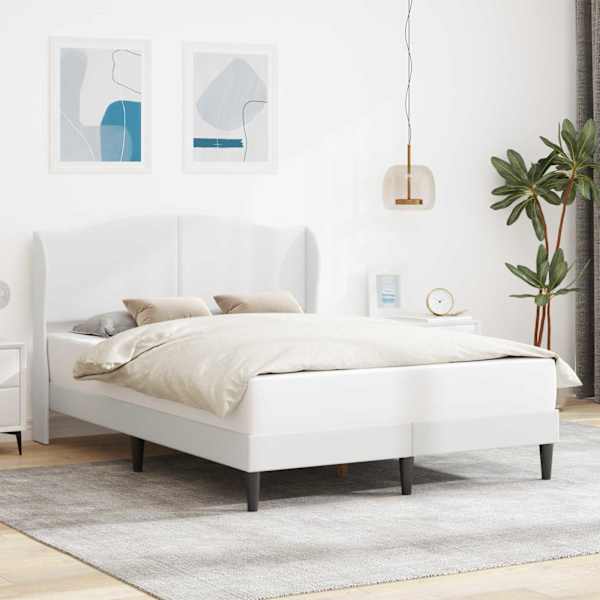 Voodiraam peatsiga, valge, 140 × 200 cm, kunstnahk — mudel 42027857
