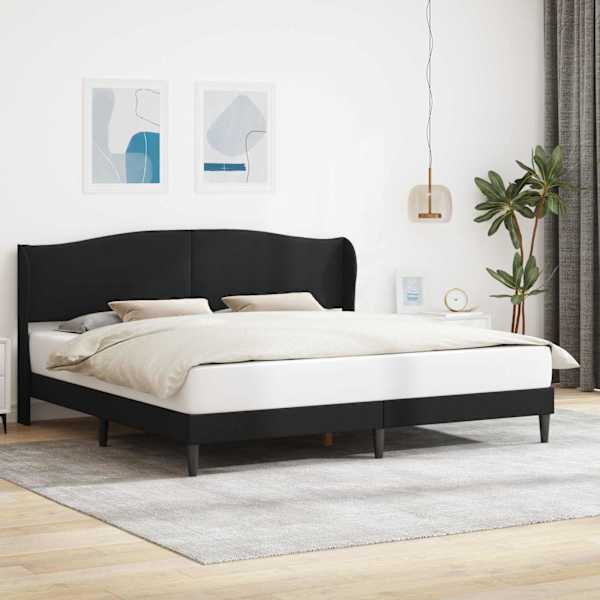Voodiraam peatsiga, must, 200 × 200 cm, kunstnahk — mudel 42027865