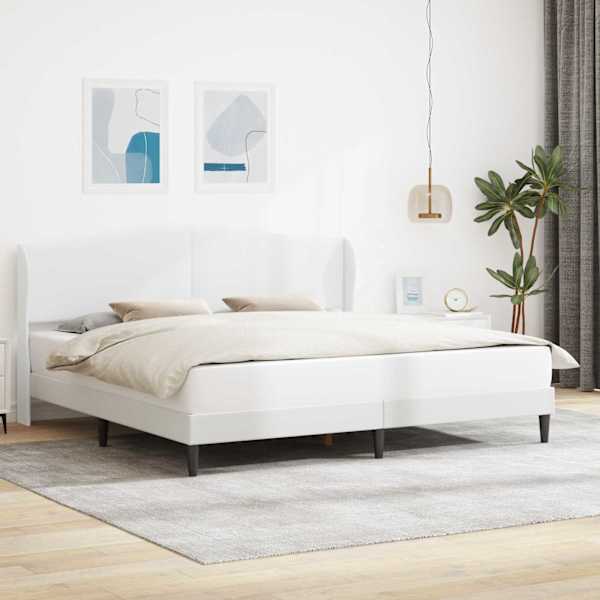 Voodiraam peatsiga, valge, 200 × 200 cm, kunstnahk — mudel 42027866