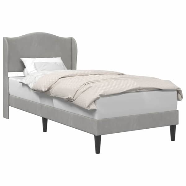 Voodiraam peatsiga, helehall, 90 × 190 cm, samet — mudel 42027887