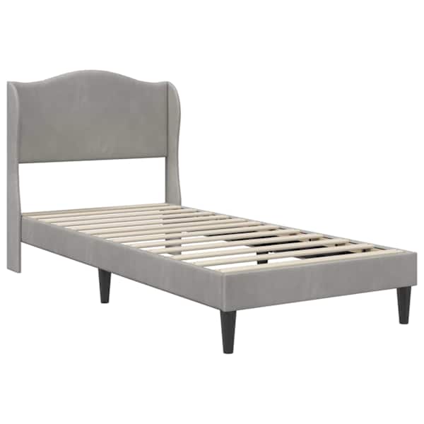 Voodiraam peatsiga, helehall, 90 × 190 cm, samet — mudel 42027887