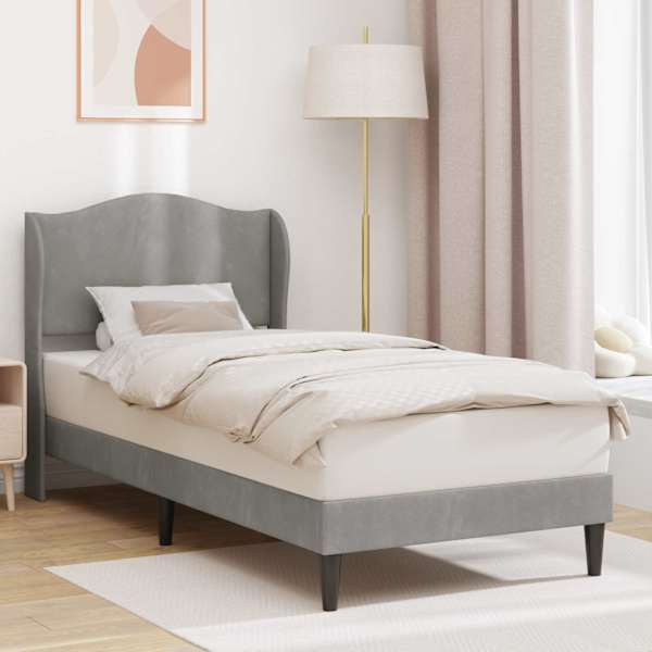 Voodiraam peatsiga, helehall, 90 × 200 cm, samet — mudel 42027893