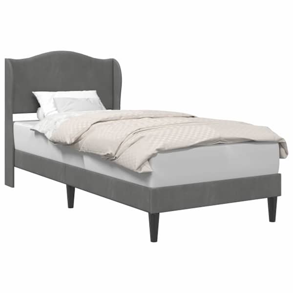 Voodiraam peatsiga, tumehall, 90 × 200 cm, samet — mudel 42027894