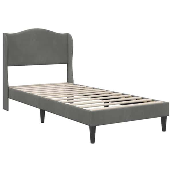 Voodiraam peatsiga, tumehall, 90 × 200 cm, samet — mudel 42027894