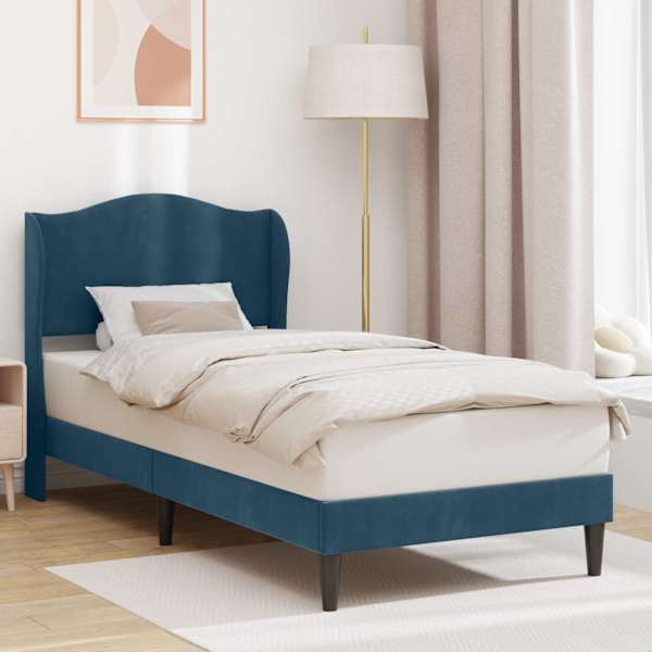 Voodiraam peatsiga, sinine, 100 × 200 cm, samet — mudel 42027904