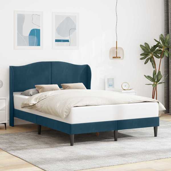Voodiraam peatsiga, sinine, 140 × 190 cm, samet — mudel 42027922