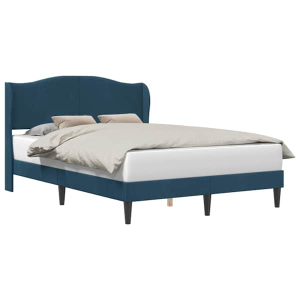 Voodiraam peatsiga, sinine, 140 × 190 cm, samet — mudel 42027922