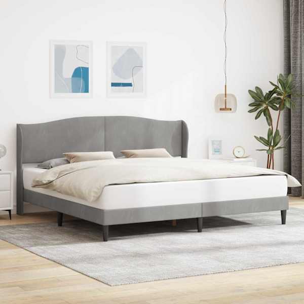 Voodiraam peatsiga, helehall, 200 × 200 cm, samet — mudel 42027941
