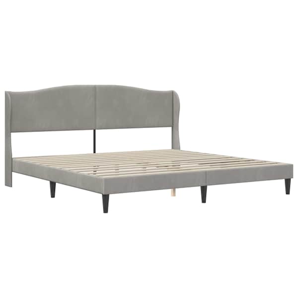 Voodiraam peatsiga, helehall, 200 × 200 cm, samet — mudel 42027941
