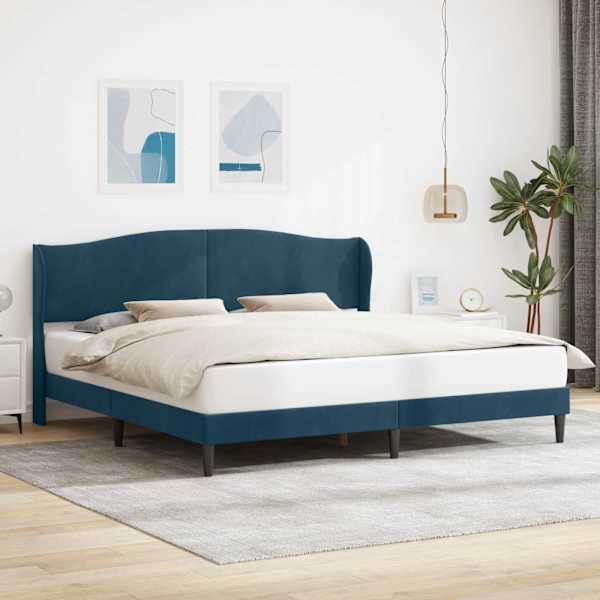 Voodiraam peatsiga, sinine, 200 × 200 cm, samet — mudel 42027946