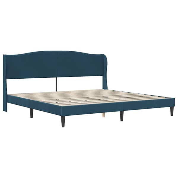 Voodiraam peatsiga, sinine, 200 × 200 cm, samet — mudel 42027946