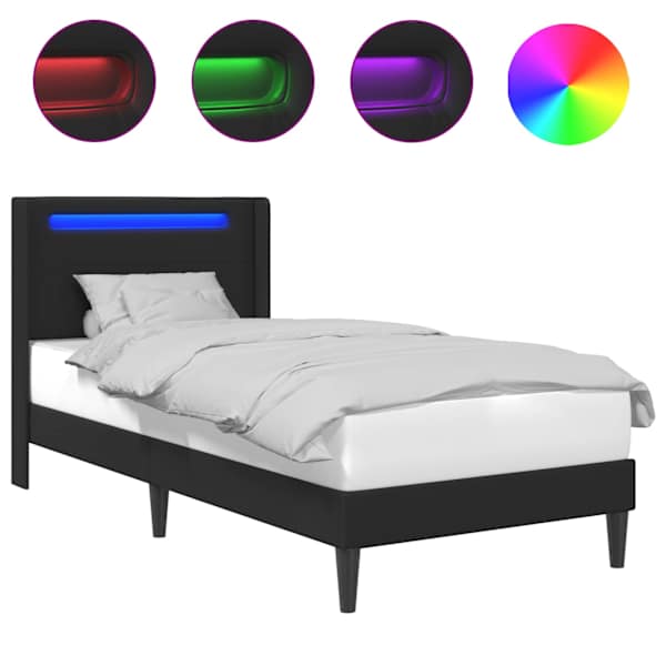 LED-valgustusega voodiraam peatsiga, must, 90 × 190 cm, kunstnahk — mudel 42027964