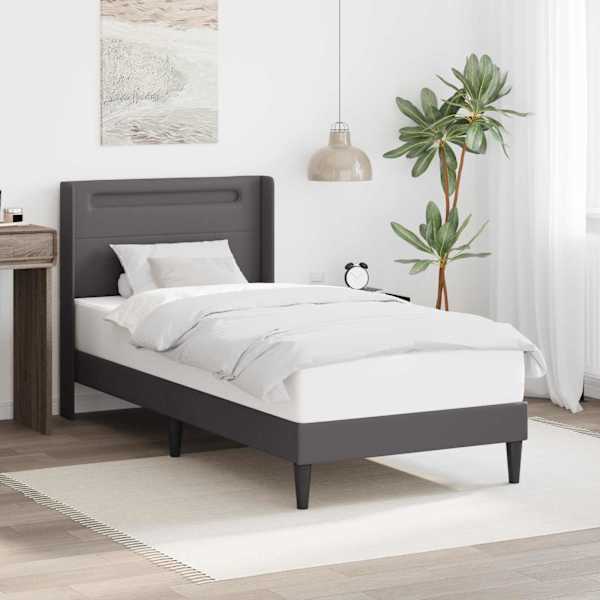 LED-valgustusega voodiraam peatsiga, hall, 100 × 200 cm, kunstnahk — mudel 42027969
