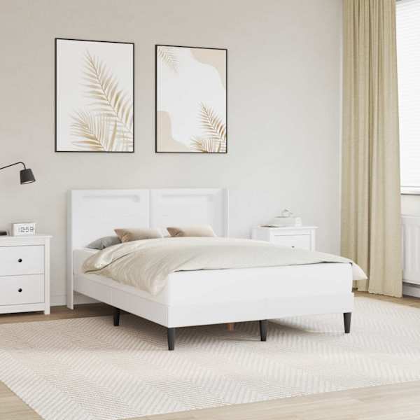 LED-valgustusega voodiraam peatsiga, valge, 120 × 190 cm, kunstnahk — mudel 42027974