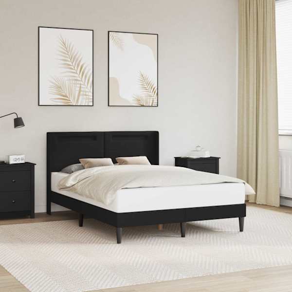 LED-valgustusega voodiraam peatsiga, must, 140 × 200 cm, kunstnahk — mudel 42027982
