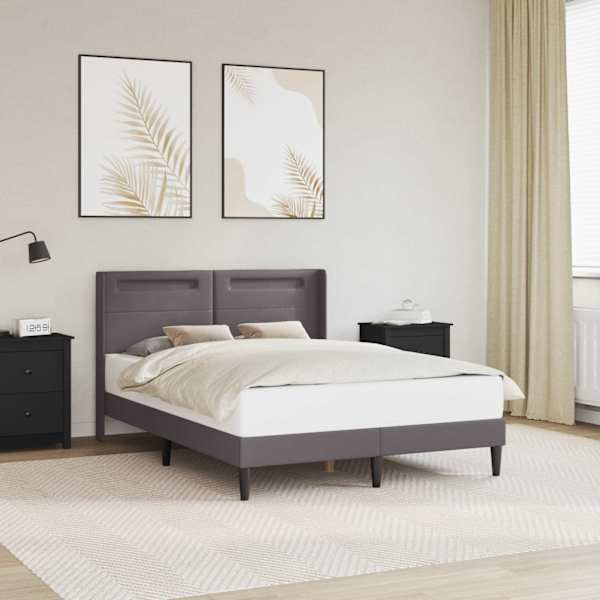 LED-valgustusega voodiraam peatsiga, hall, 160 × 200 cm, kunstnahk — mudel 42027984