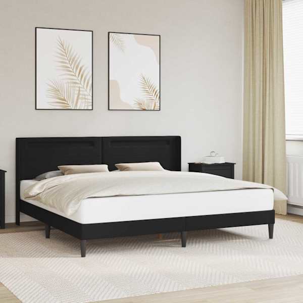 LED-valgustusega voodiraam peatsiga, must, 180 × 200 cm, kunstnahk — mudel 42027988