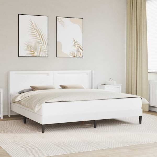 LED-valgustusega voodiraam peatsiga, valge, 200 × 200 cm, kunstnahk — mudel 42027992