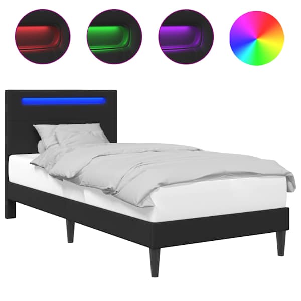 LED-valgustusega voodiraam peatsiga, must, 90 × 200 cm, kunstnahk — mudel 42028010