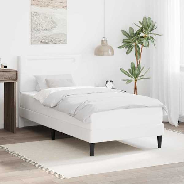 LED-valgustusega voodiraam peatsiga, valge, 90 × 200 cm, kunstnahk — mudel 42028011
