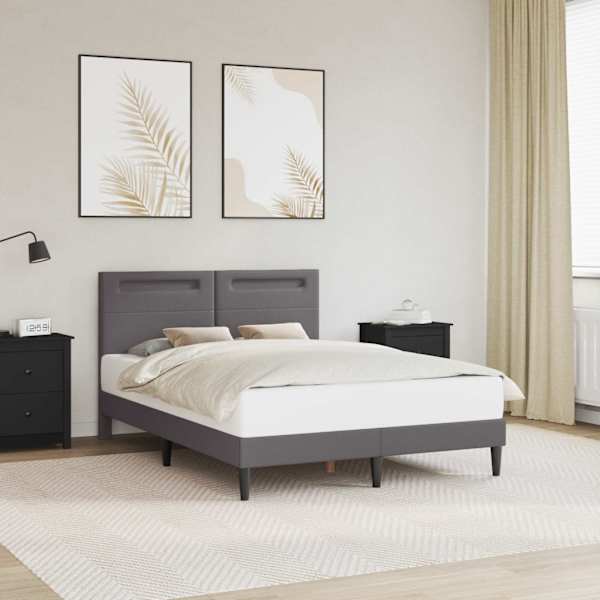 LED-valgustusega voodiraam peatsiga, hall, 140 × 200 cm, kunstnahk — mudel 42028024