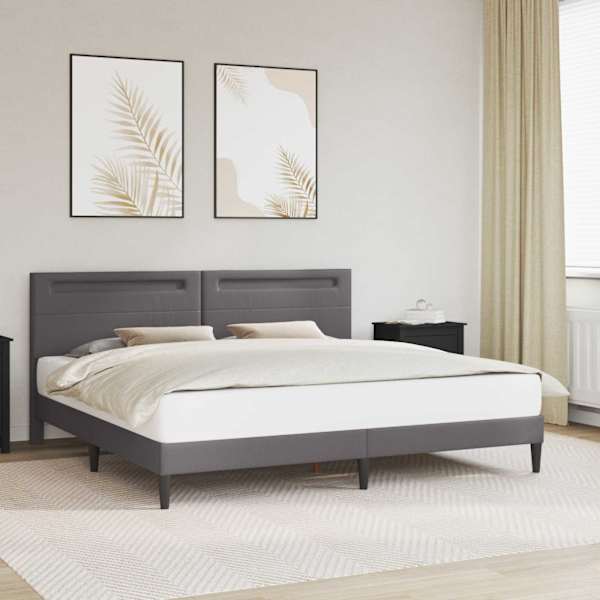 LED-valgustusega voodiraam peatsiga, hall, 180 × 200 cm, kunstnahk — mudel 42028030