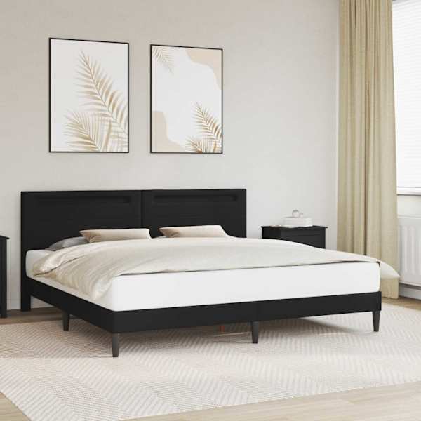 LED-valgustusega voodiraam peatsiga, must, 180 × 200 cm, kunstnahk — mudel 42028031