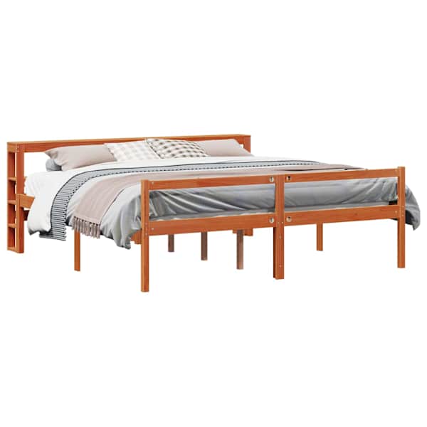 Voodiraam peatsiga, 2 voodiraami riiuliga, vahapruun, 180 × 200 cm — mudel 3422717