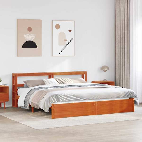 Voodiraam riiuliga peatsiga, vahapruun, 180 × 200 cm — mudel 3422753