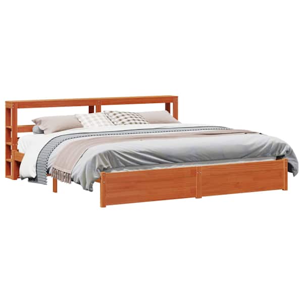 Voodiraam riiuliga peatsiga, vahapruun, 180 × 200 cm — mudel 3422753