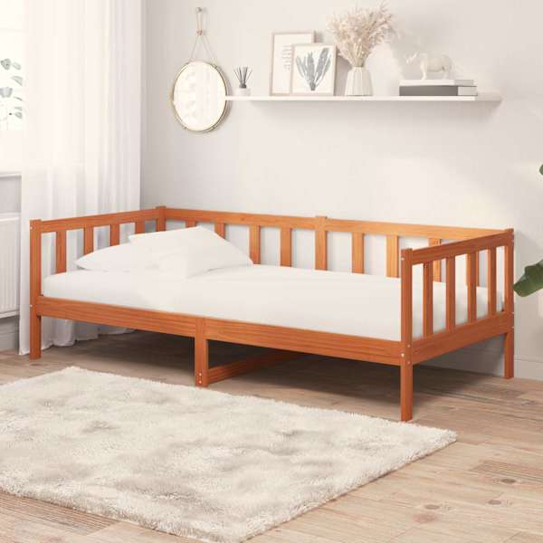 Diivanvoodi peatsiga koos madratsiga, vaha pruun ja valge, 90 × 200 cm — mudel 3422775
