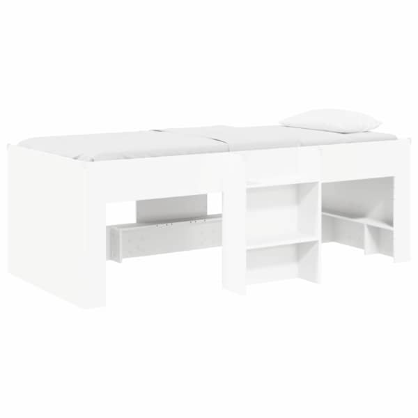 Panipaigaga kõrge voodiraam, valge, 90 × 190 cm, tehispuit — mudel 3422579