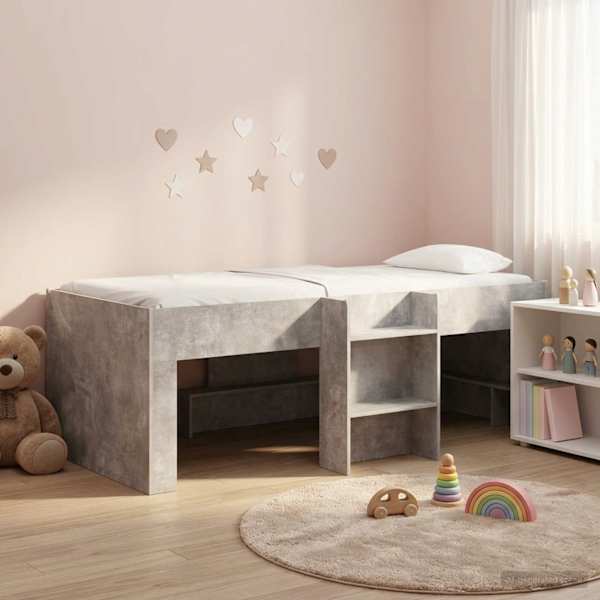Panipaigaga kõrge voodiraam, betoonhall, 75 × 190 cm, tehispuit — mudel 3422590