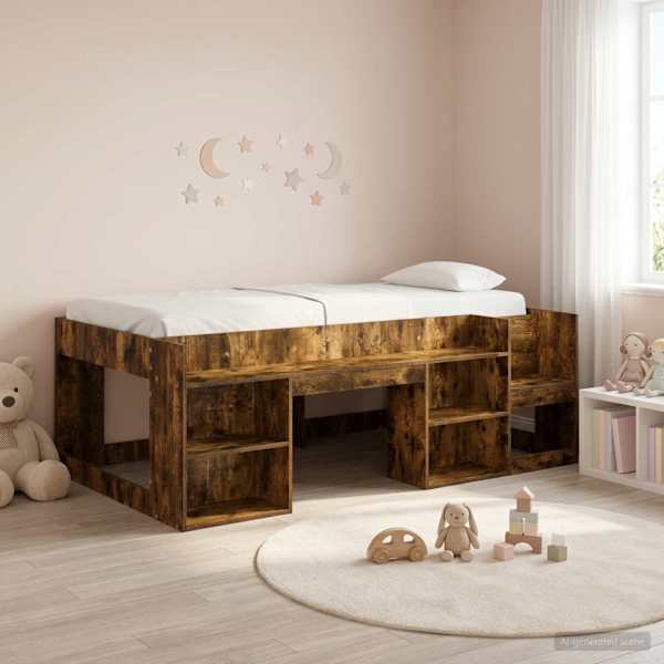 Panipaigaga lastevoodiraam, suitsutatud tamm, 90 × 190 cm — mudel 3422631