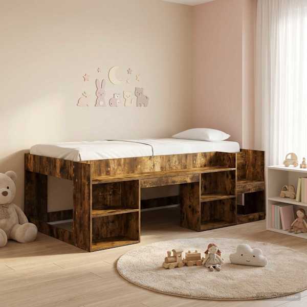 Panipaigaga lastevoodiraam, suitsutatud tamm, 75 × 190 cm — mudel 3422639