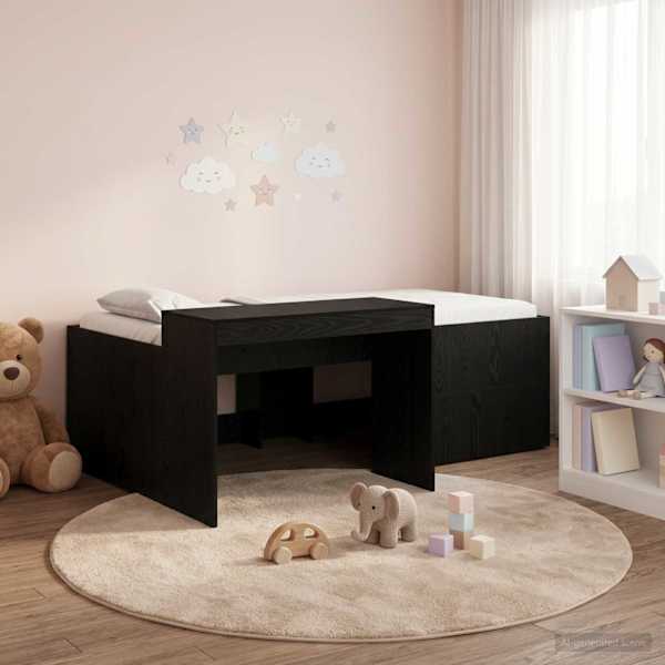 Kõrge voodiraam, must, 80 × 200 cm, tehispuit — mudel 3422644