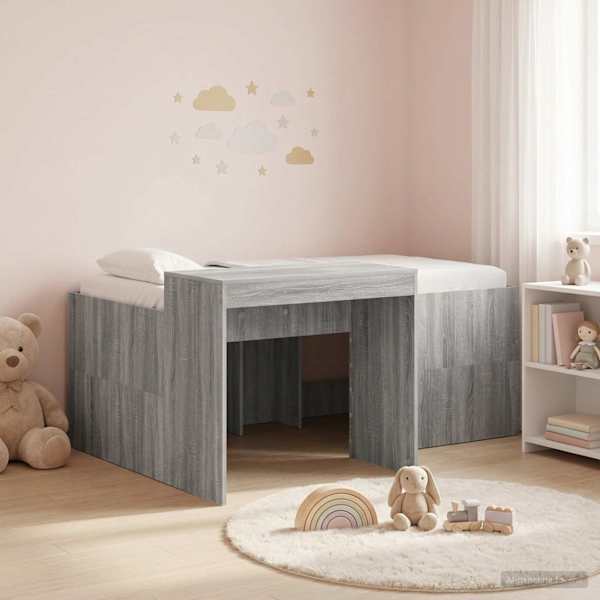 Kõrge voodiraam, hall sonoma, 80 × 160 cm, tehispuit — mudel 3422672