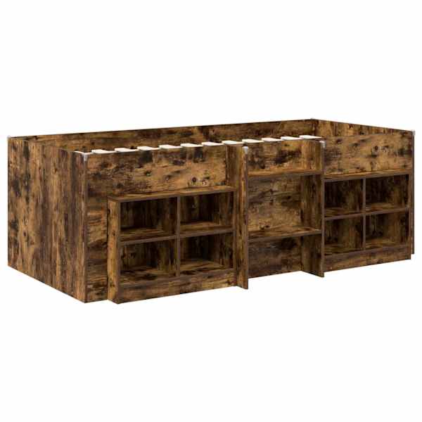 Kõrge voodiraam kappidega, suitsutatud tamm, 75 × 190 cm, tehispuit — mudel 3423434